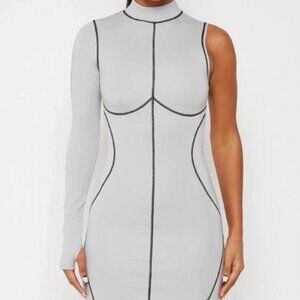 Sexy black Maniere De Voir‎ stretch dress one sleeve overlock stitch dress 14